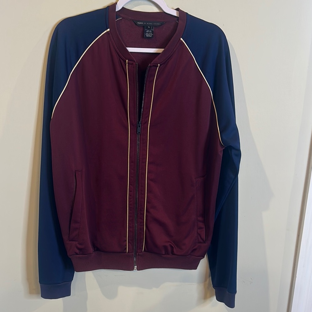 Marc Jacobs Men's Burgundy and Navy Track Style Jacket